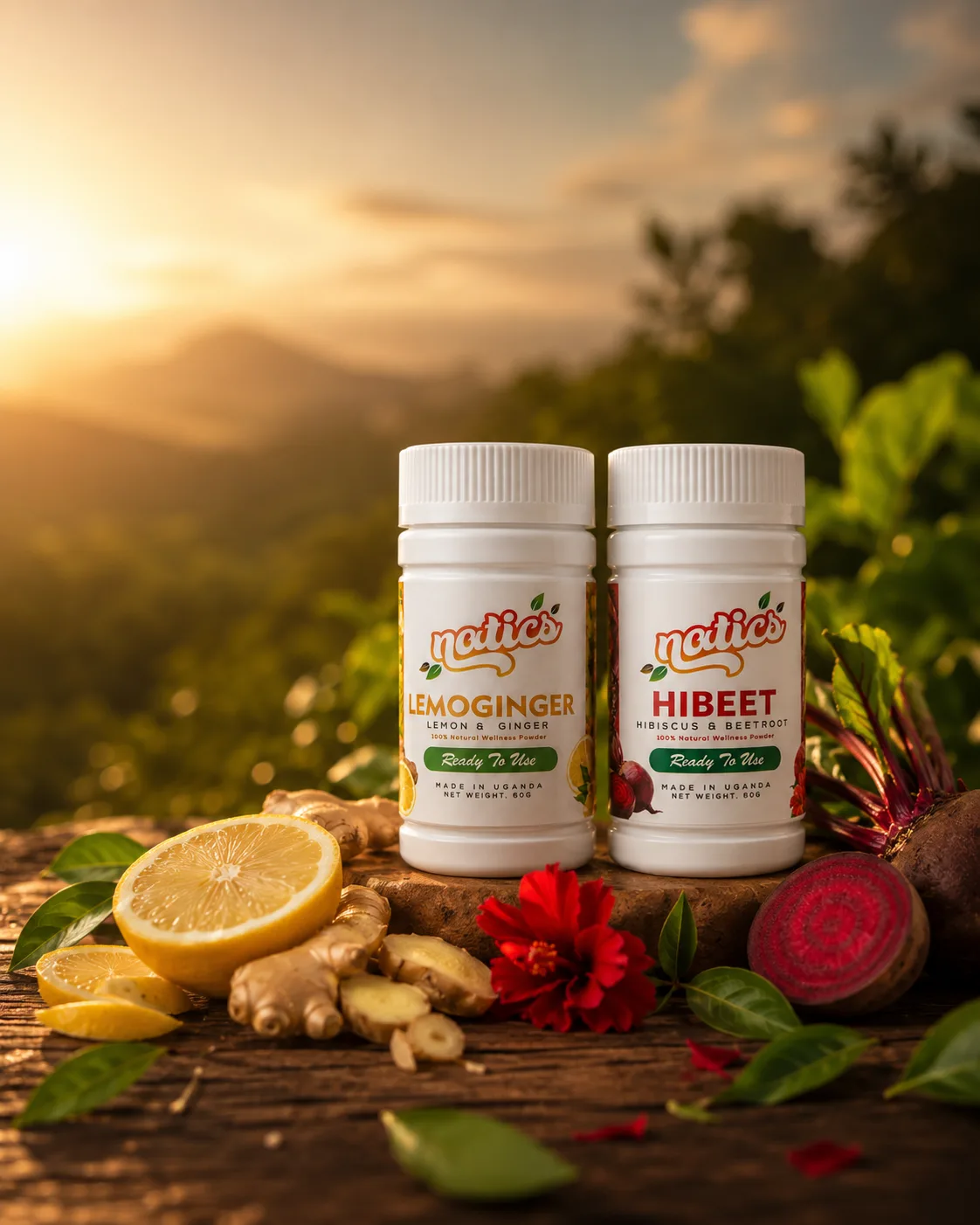 Natics LemoGinger and HiBeet wellness powders
