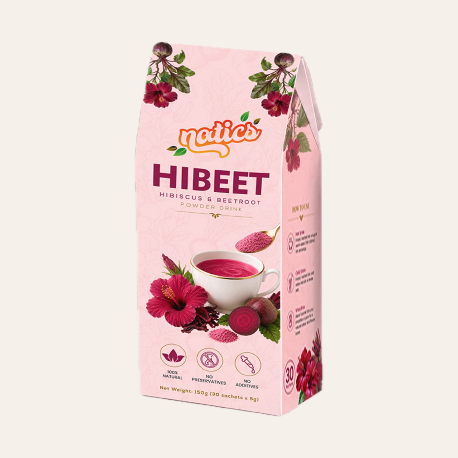 Natics HiBeet hibiscus and beetroot powder drink box